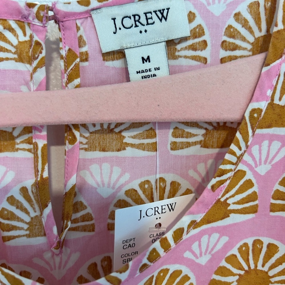 NWT J. Crew Pink Short-Sleeve Cotton Top with Gold Fan Print Summer Size M - Picture 5 of 6